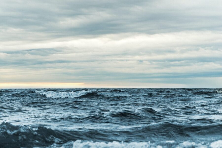 The ocean and its waves under a gray sky