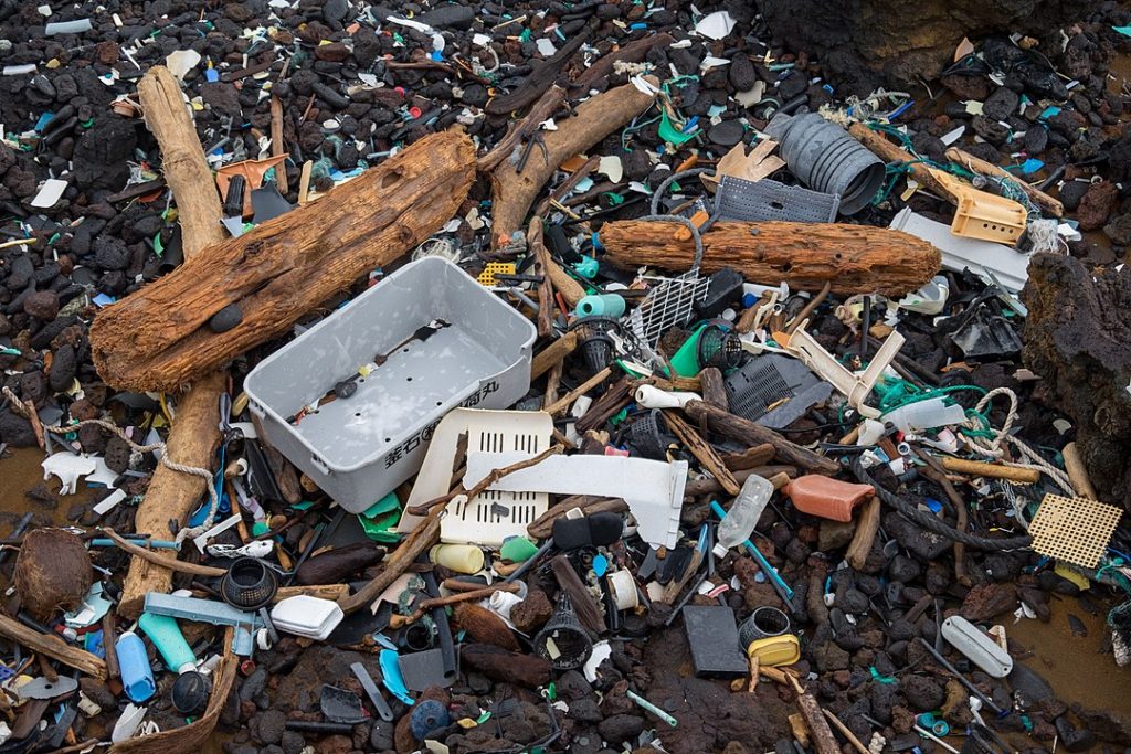 A lot of plastic trash on beach