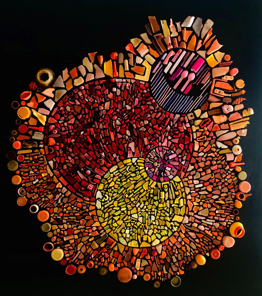 Artist's arrangement of plastic pieces of litter