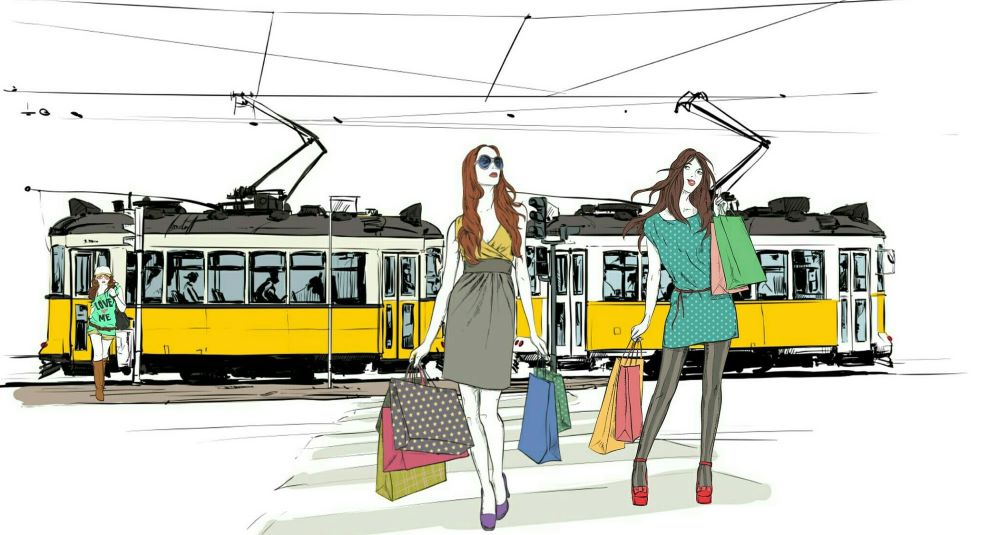 Illustration of women with shopping bags