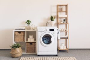 Laundry room with a microfiber filter on the washing machine