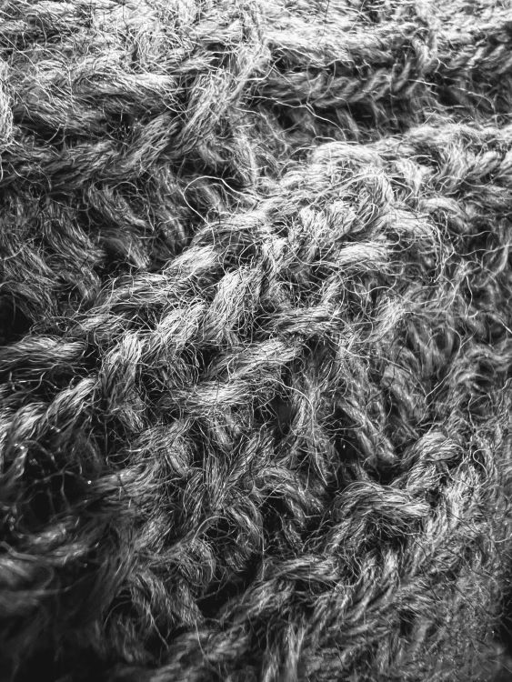 Black and white photo of knitted wool