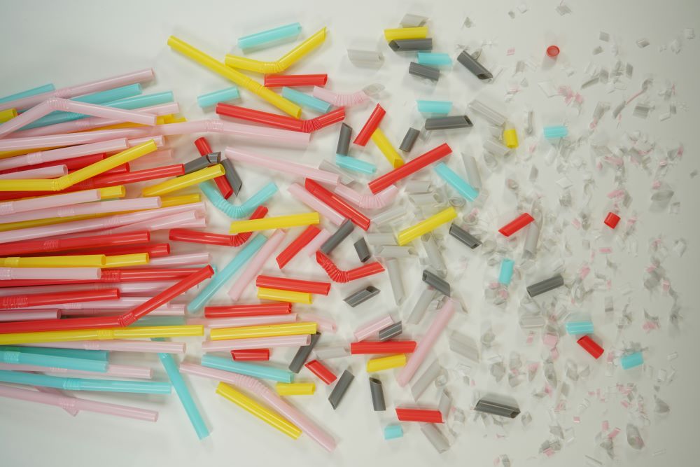 Colorful plastic straws  breaking into smaller pieces